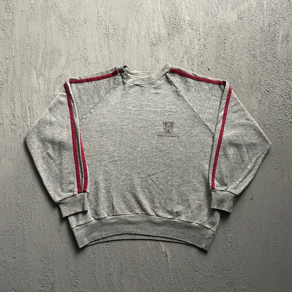 Vintage University of Waterloo  Sweatshirt Mens Large Grey 90s Penmans Striped